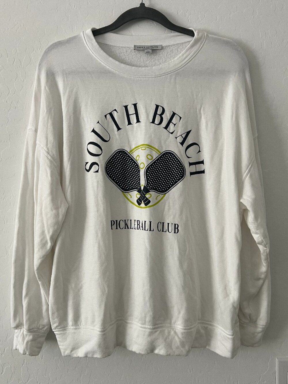 South Beach Pickleball Club Sweatshirt Womens Large Coastal Grandmillennial Pull
